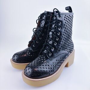 Jeffrey Campbell Summer Combat Boots Black Punched Leather Lace Up Size 9.5